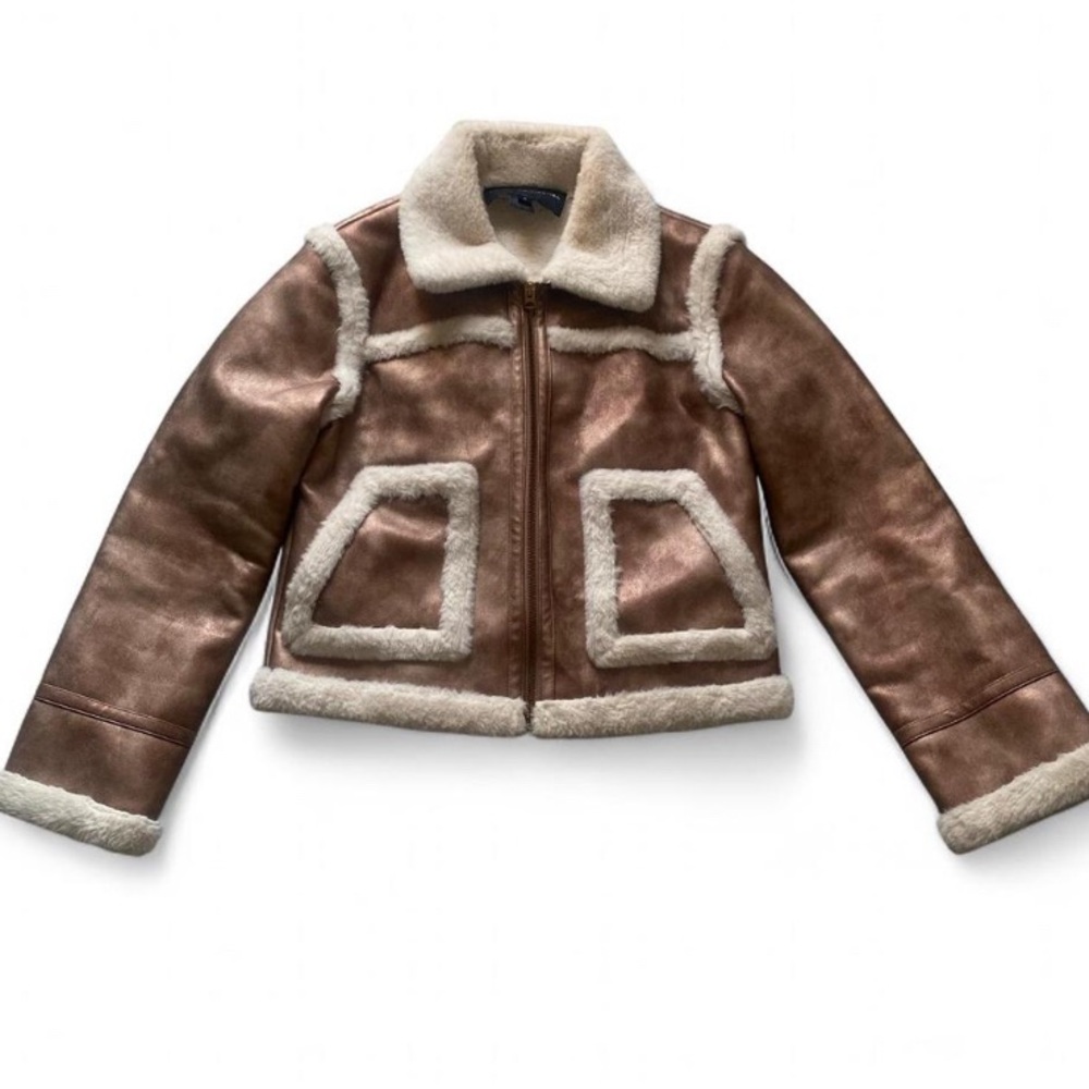 French Connection Metallic Brown Shearling Jacket for Winter 🤎🤎🤎